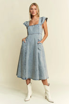 Jade By Jane Ruffled Denim Midi Dress - Plus Size Square Neck