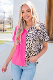 Leopard Color Block V-Neck Blouse - felvior