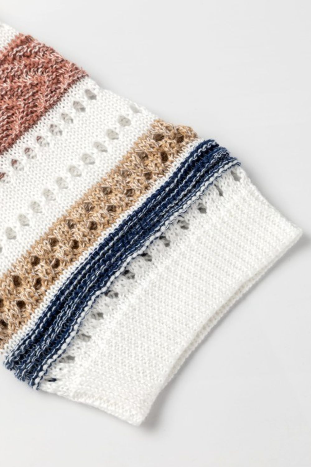 Striped Hollow Out Half Sleeve Knit Top - felvior