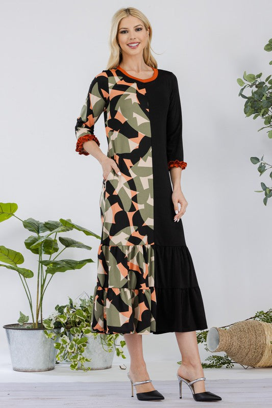 Celeste Full Size Color Block Midi Dress Plus Size - felvior
