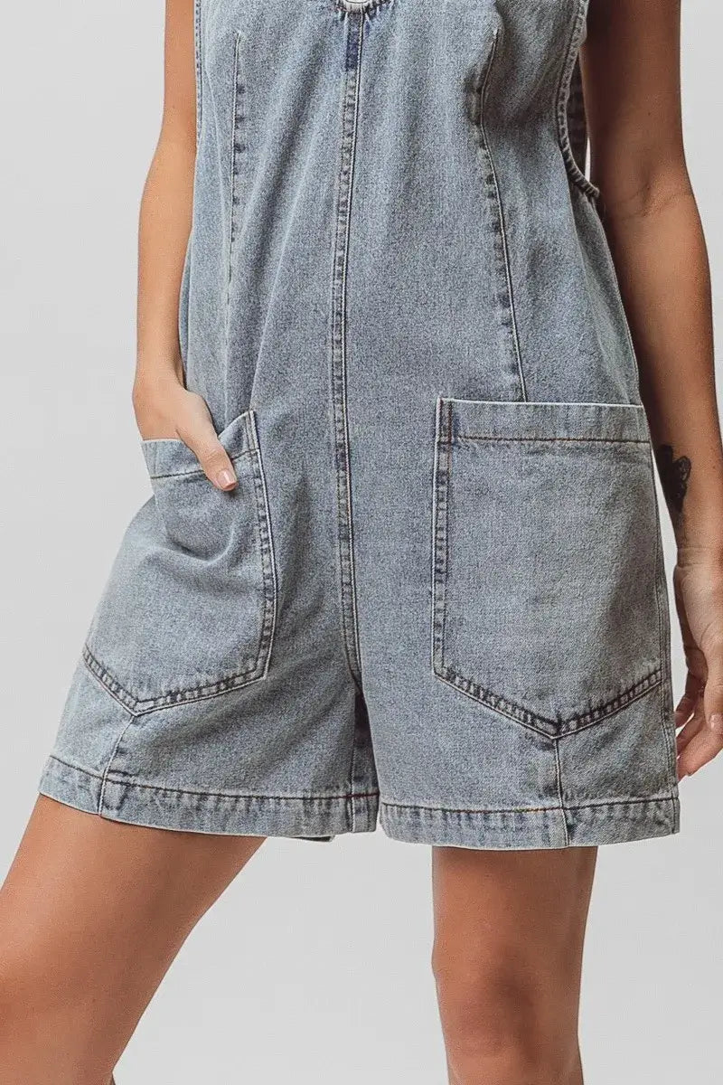 BiBi Patch Vintage Washed Denim Shortall