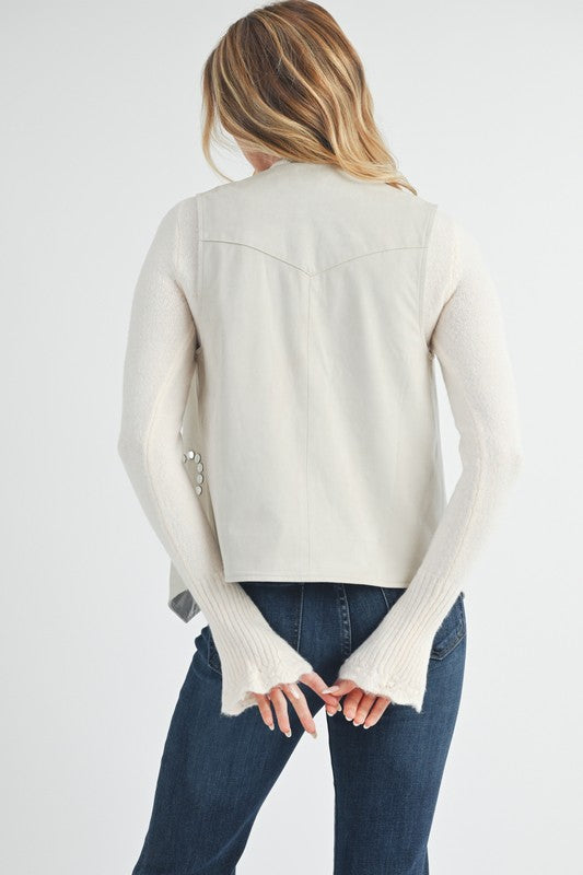Aemi + Co Heart Rivet Detail Suede Vest Coat - felvior