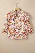 Abstract Print 3/4 Sleeve Ruffle Blouse