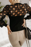 Hollowed Floral Lace Spliced Long Sleeve Blouse - felvior
