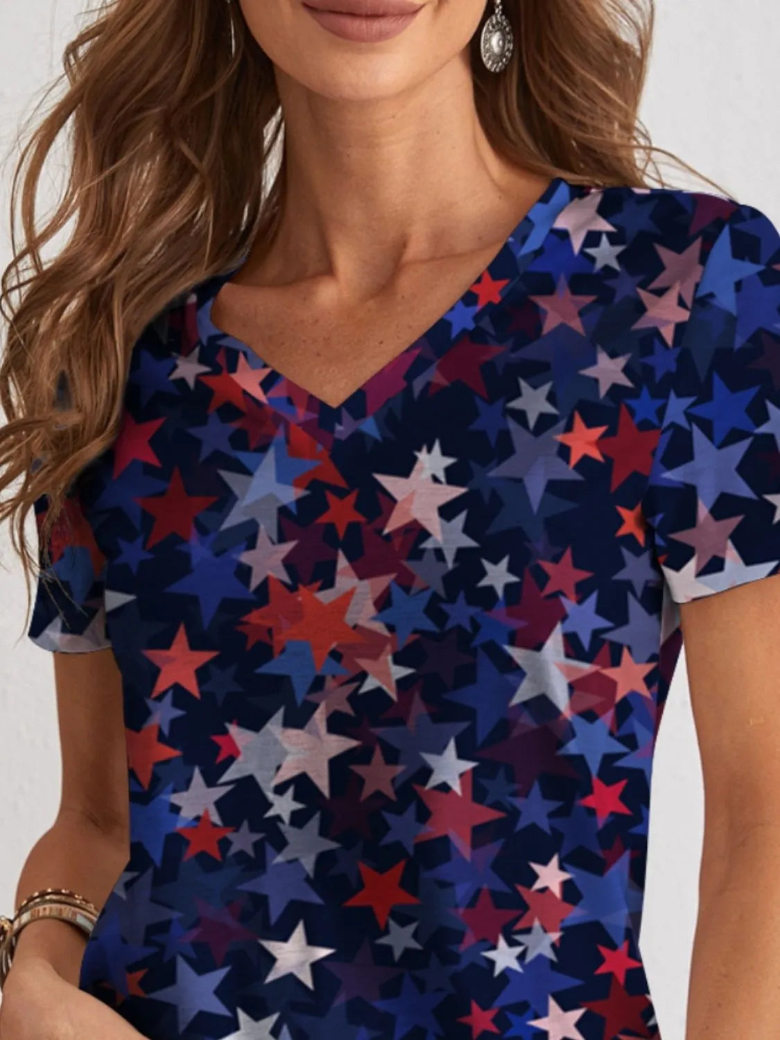 Star V-Neck Short Sleeve T-Shirt