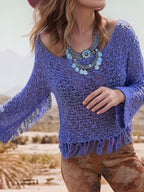 Tassel Boat Neck Knit Cover Up