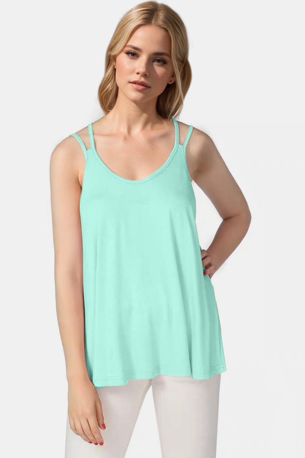 Basic Bae Bamboo Scoop Neck Double Spaghetti Straps Cami - felvior