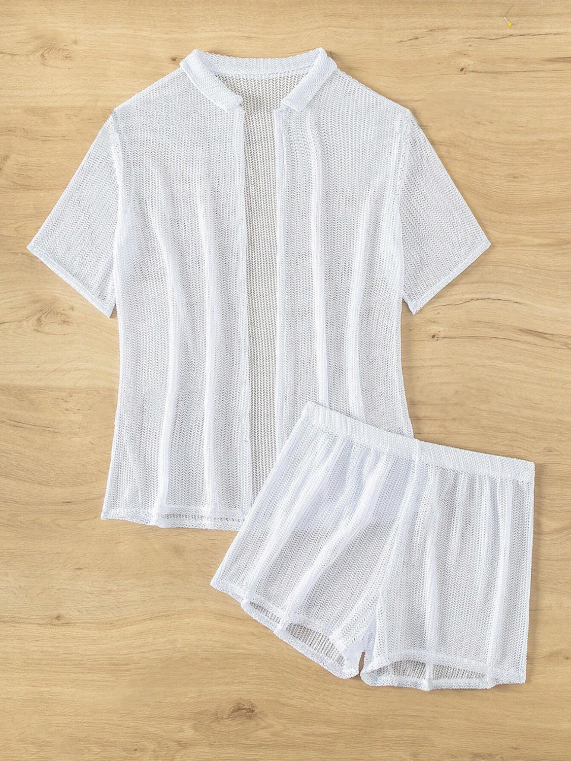 Open Front Half Sleeve Top and Shorts Cover Up Set - felvior