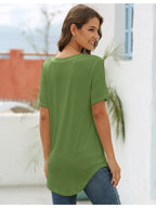 Full Size Solid V-Neck Short Sleeve T-Shirt Plus Size