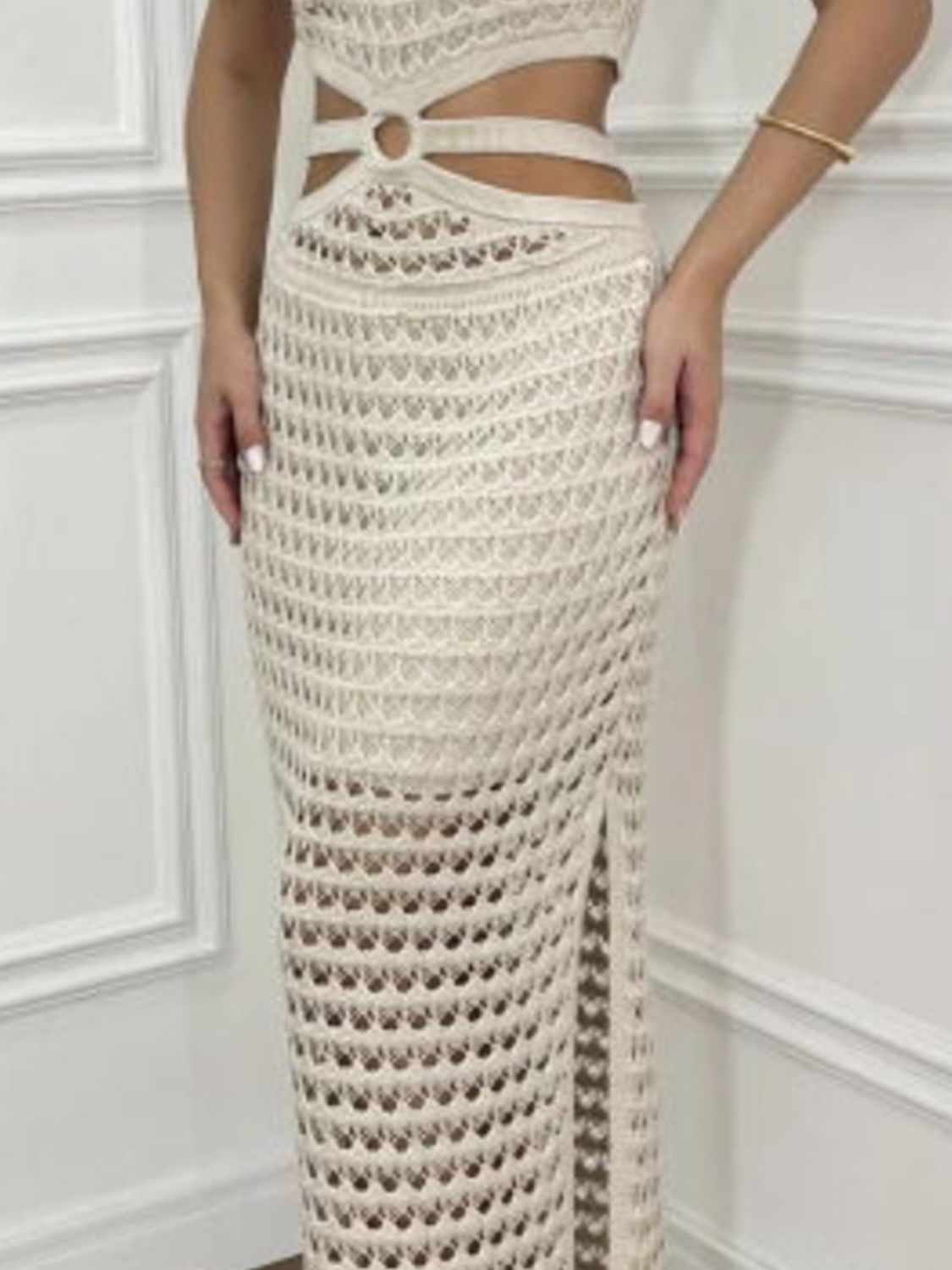 Cutout Slit Round Neck Sweater Dress - felvior