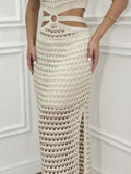 Cutout Slit Round Neck Sweater Dress - felvior