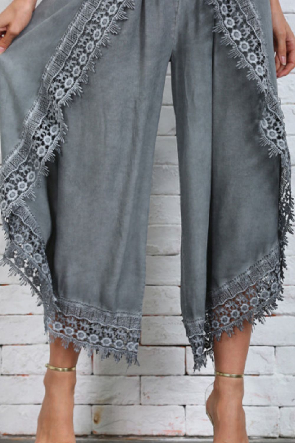 Full Size Lace Detail Wide Leg Pants Plus Size