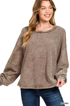 Zenana Acid Washed Exposed-Seam Sweatshirt