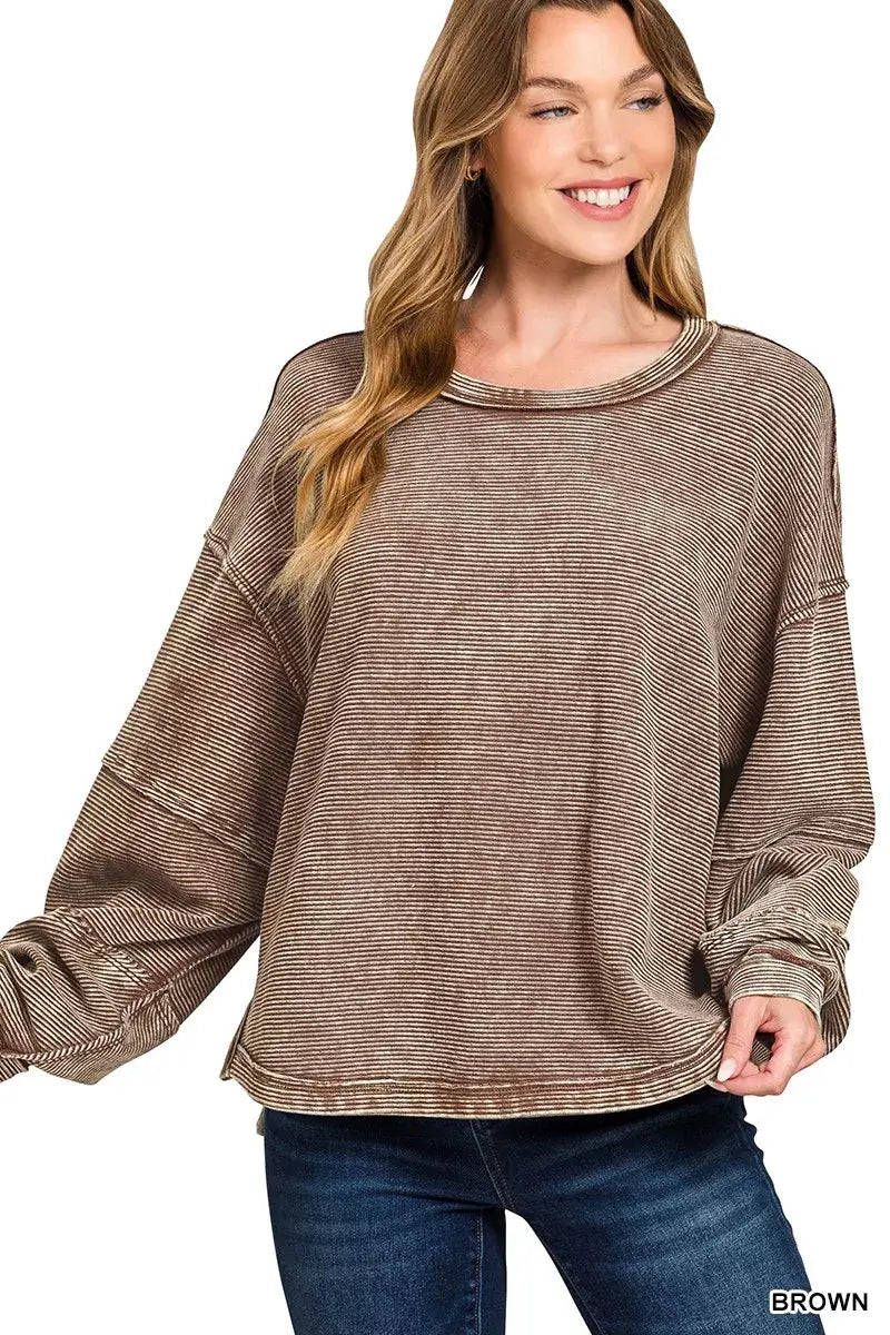 Zenana Acid Washed Exposed-Seam Sweatshirt
