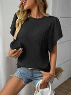 Textured Round Neck Short Sleeve Top