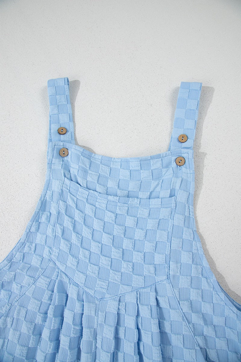 Checkered Pocketed Wide Leg Overalls