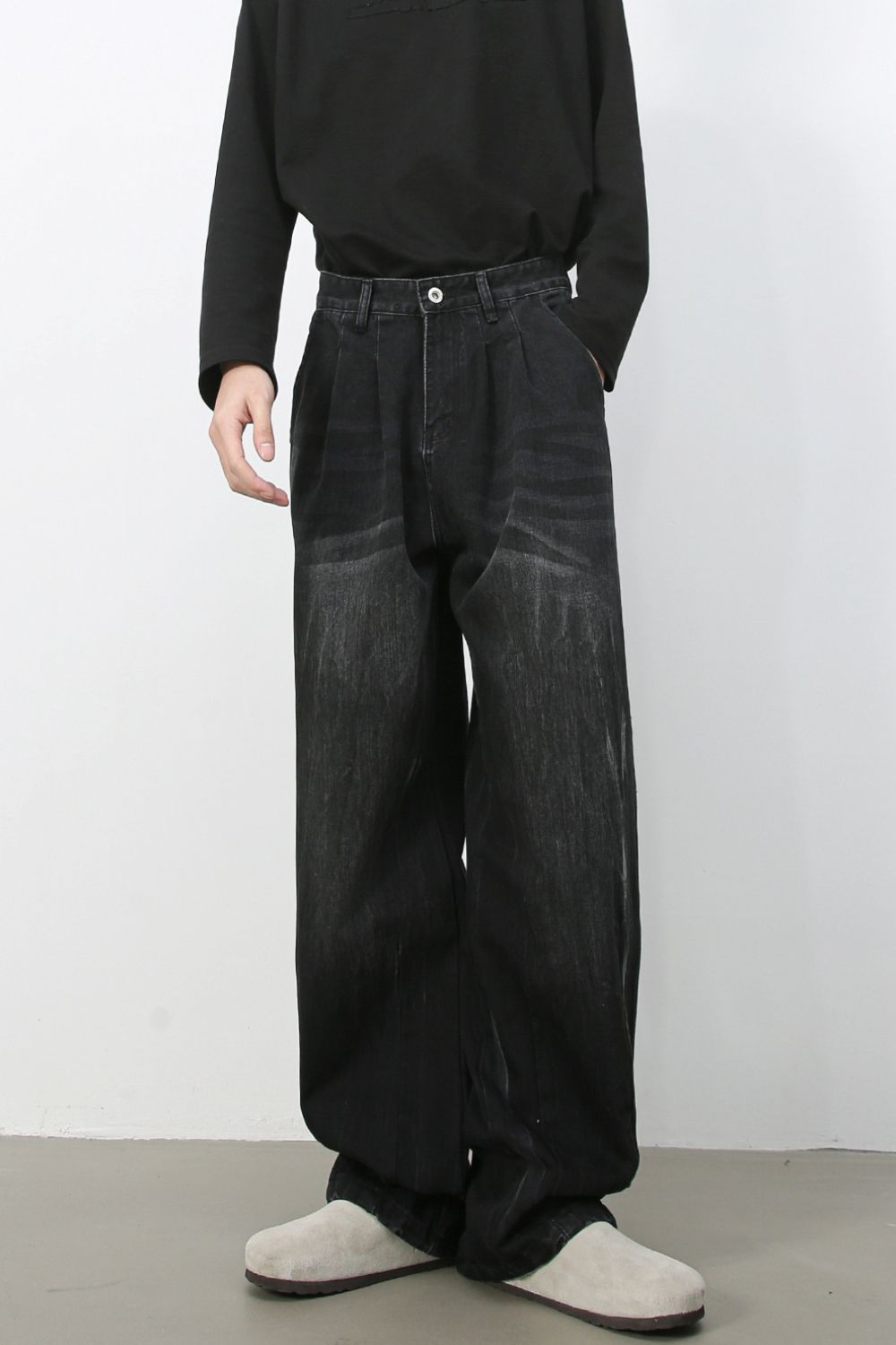 Men's High Waist Washed Jeans
