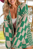 Checkered Open Front Long Sleeve Cardigan - felvior