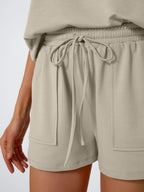 Round Neck Cap Sleeve Top and Shorts Set