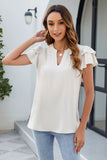 Ruffled Notched Short Sleeve Blouse - felvior