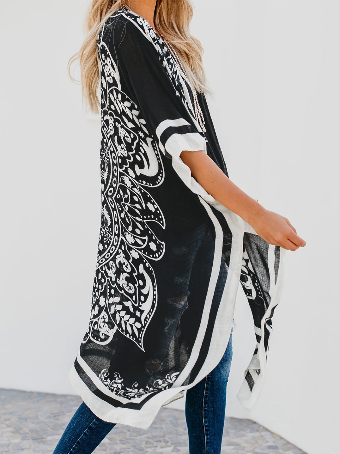 Printed Open Front Cover-Up - felvior