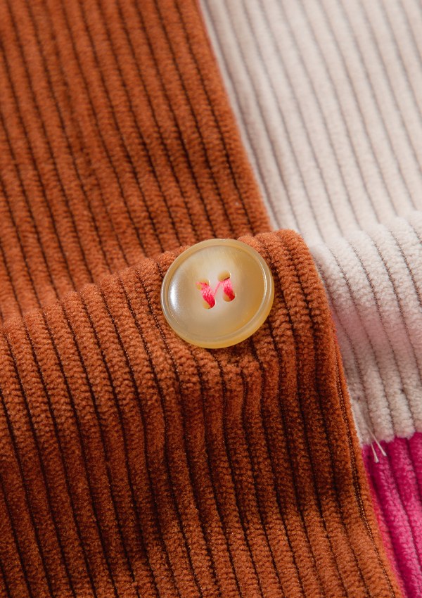 Color Block Curved Hem Corduroy Shacket with Pocket