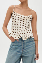 Crisscross Ruffled Hem Polka Dot Cami