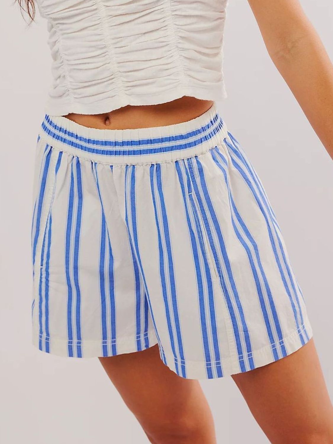 Striped Elastic Waist Shorts - felvior