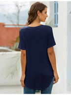 Full Size Solid V-Neck Short Sleeve T-Shirt Plus Size