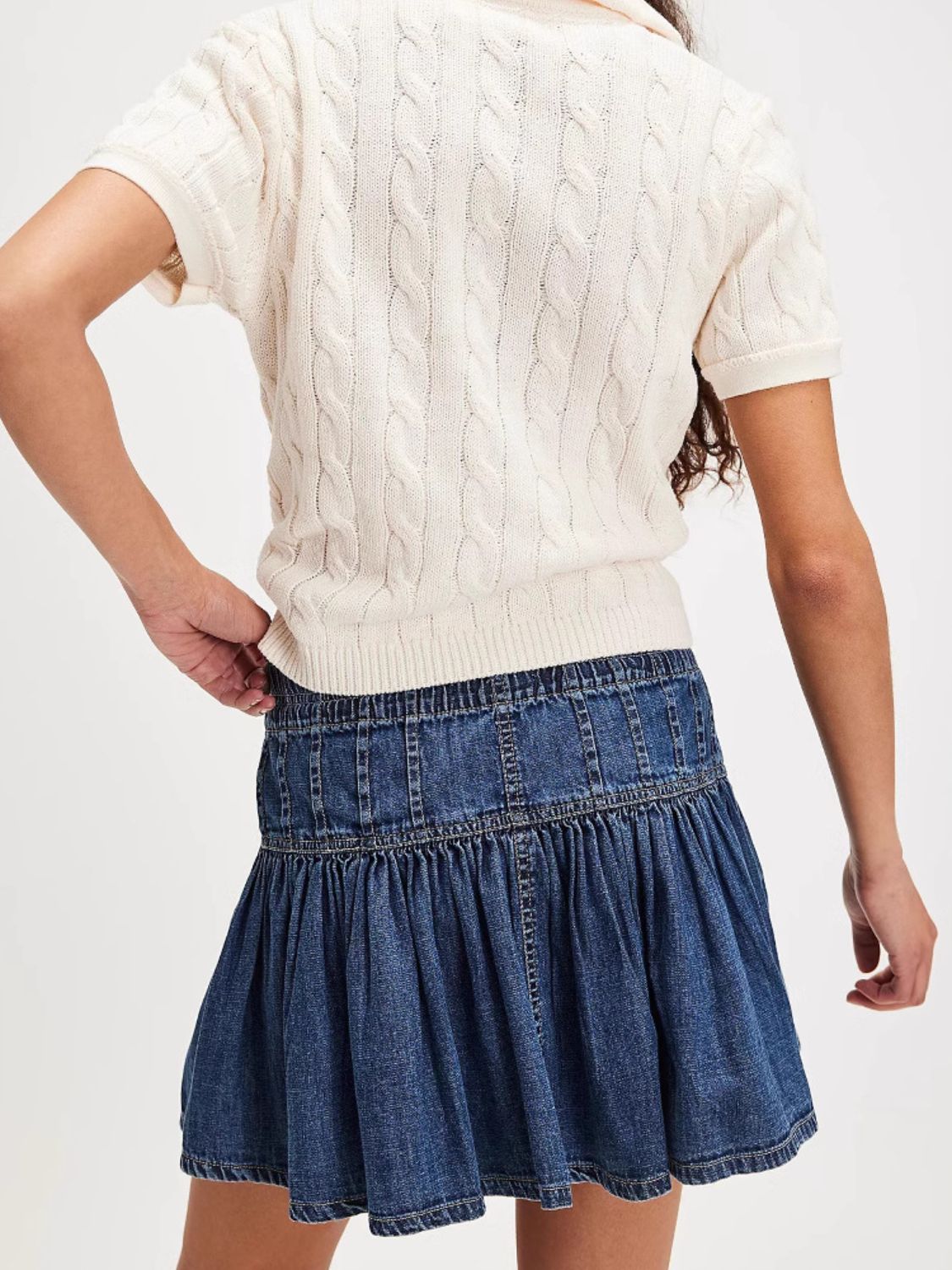 Buttoned Ruffled Mini Denim Skirt - felvior