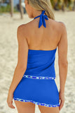 Full Size Halter Neck Swim Top and Ruched Skirt Set - felvior