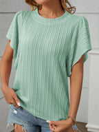Textured Round Neck Short Sleeve Top