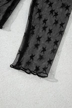 Star Round Neck Long Sleeve Sheer Blouse