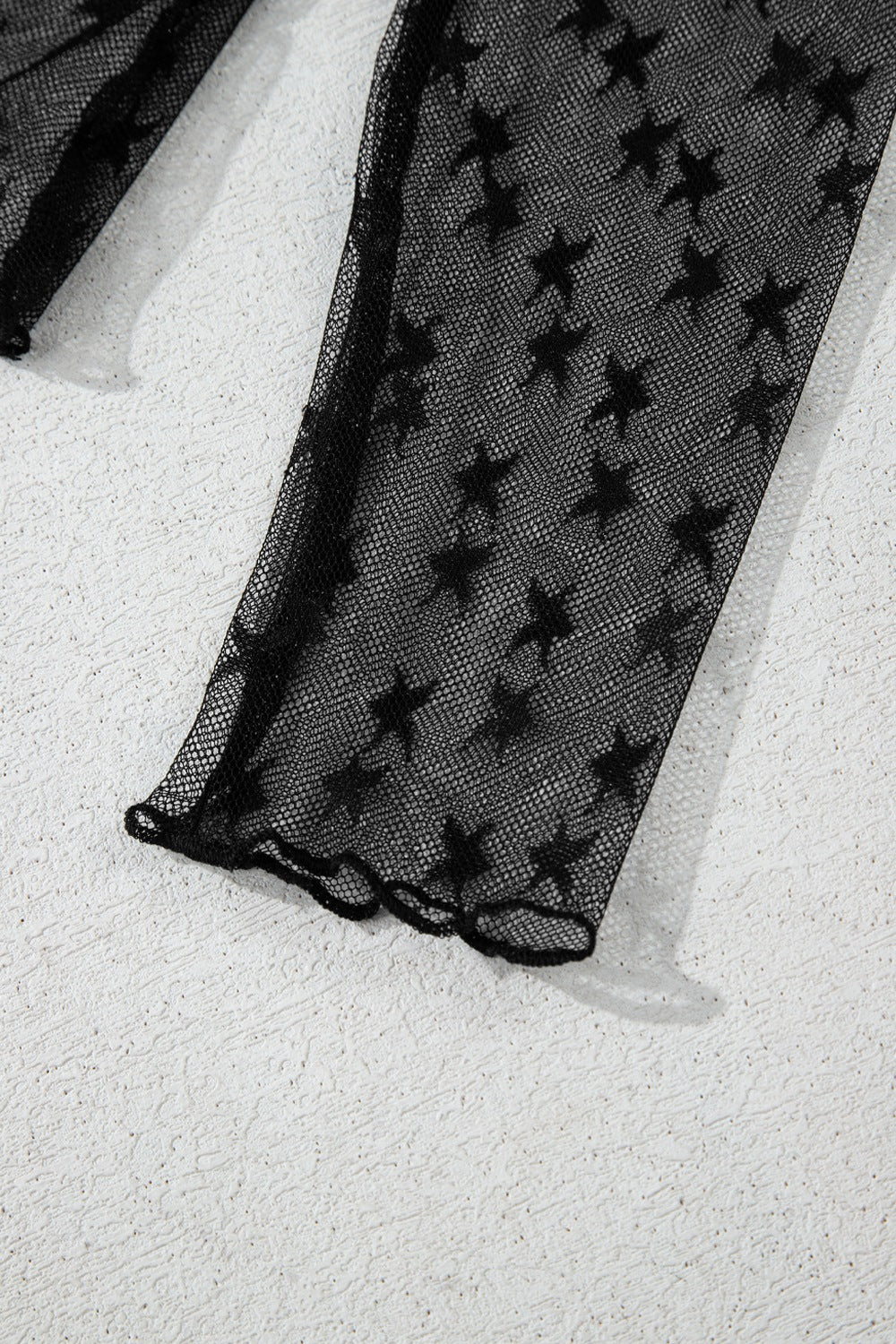 Star Round Neck Long Sleeve Sheer Blouse