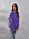 Ruffled Round Neck Dropped Shoulder Sweater - felvior