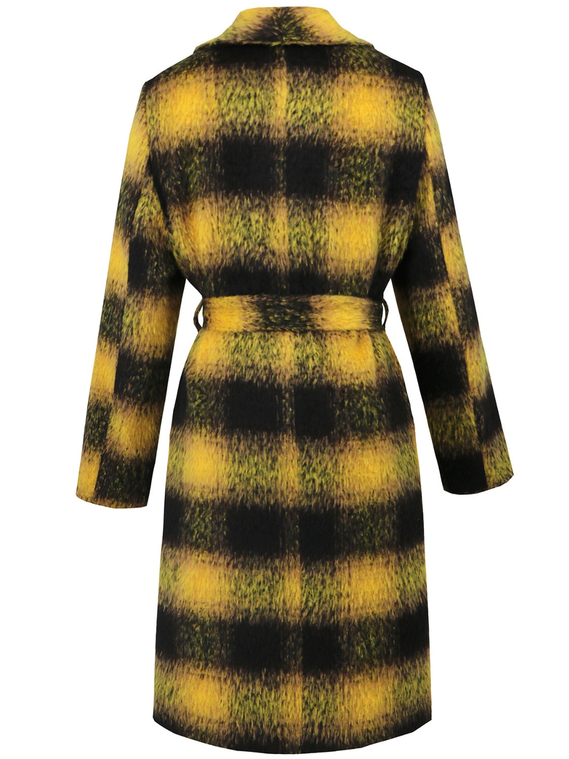 Plaid Tie Waist Long Sleeve Coat - felvior