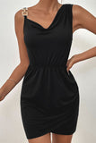 Perfee Asymmetrical Neck Sleeveless Tulip Hem Dress - felvior
