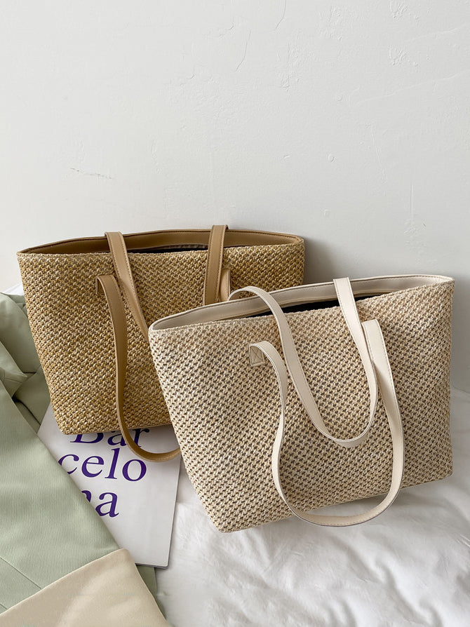 Solid Color Woven Tote Bag Main image