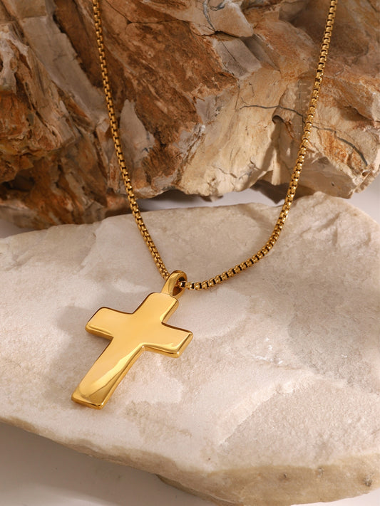 18K Gold-Plated Inlaid Zircon Cross Necklace - felvior