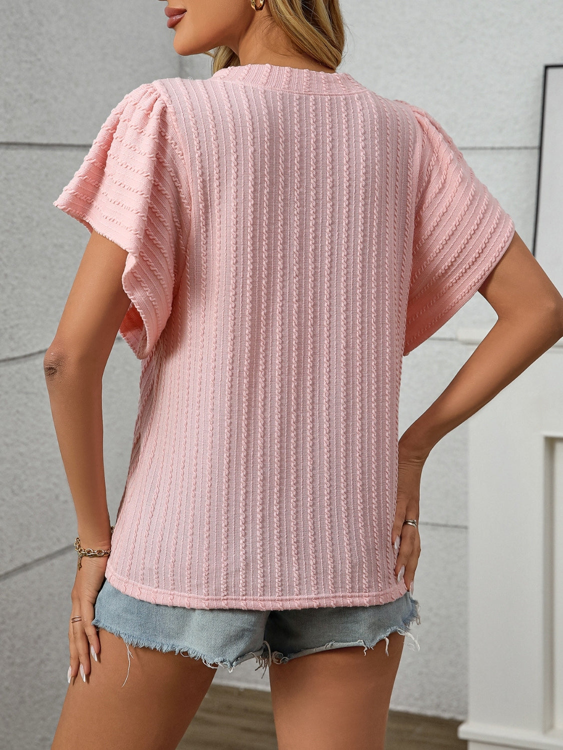 Textured Round Neck Short Sleeve Top