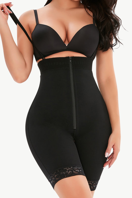 Full Size Lace Detail Zip-Up Under-Bust Shaping Bodysuit - felvior