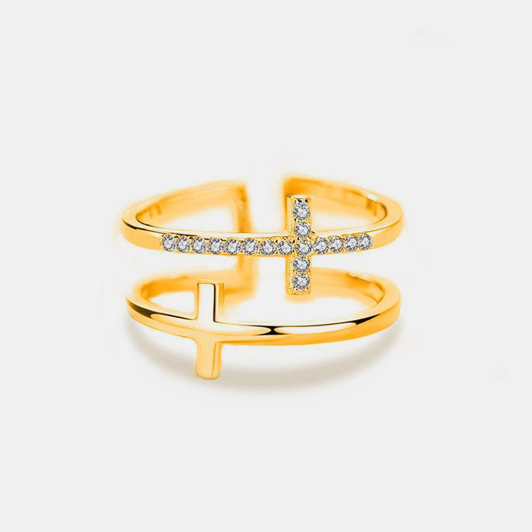 925 Sterling Silver Inland Zircon Cross Ring - felvior