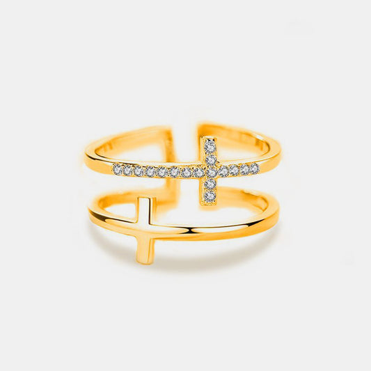 925 Sterling Silver Inland Zircon Cross Ring - felvior