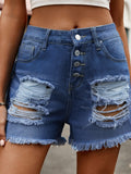Distressed Raw Hem Denim Shorts - felvior