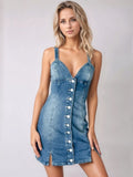 Button Down Mini Cami Denim Dress - felvior