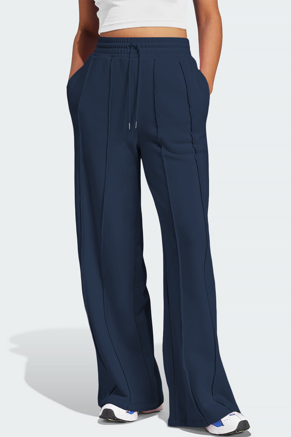 Drawstring Wide Leg Active Pants - felvior