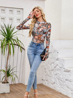 Floral Mock Neck Long Sleeve Top