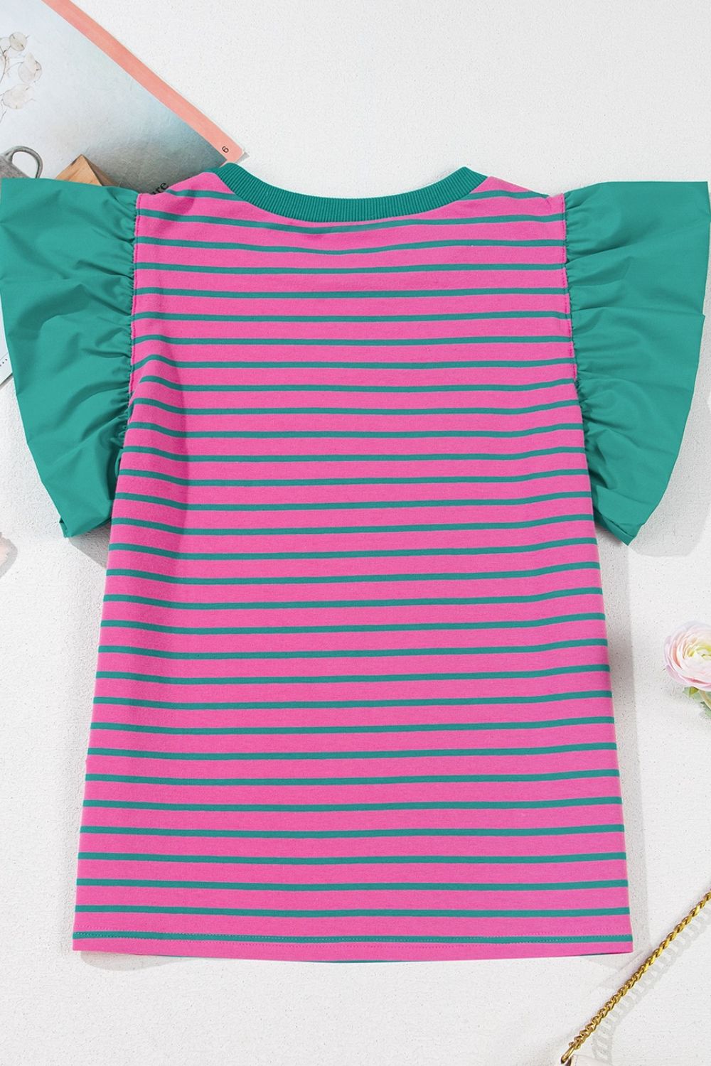 Striped Round Neck Cap Sleeve Blouse