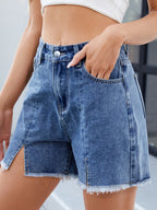 Raw Hem Slit Denim Shorts
