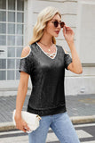 Sequin Crisscross V-Neck Cold Shoulder Blouse - felvior